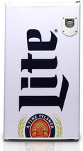 Miller Lite Koolatron Compact Fridge, Bottle Opener, 90 L/ 95 Quart 3.2 Cubic Foot for Snacks, Frozen Meals, Beverages, Juice, Beer, Den, Dorm, Office, Games Room, or RV