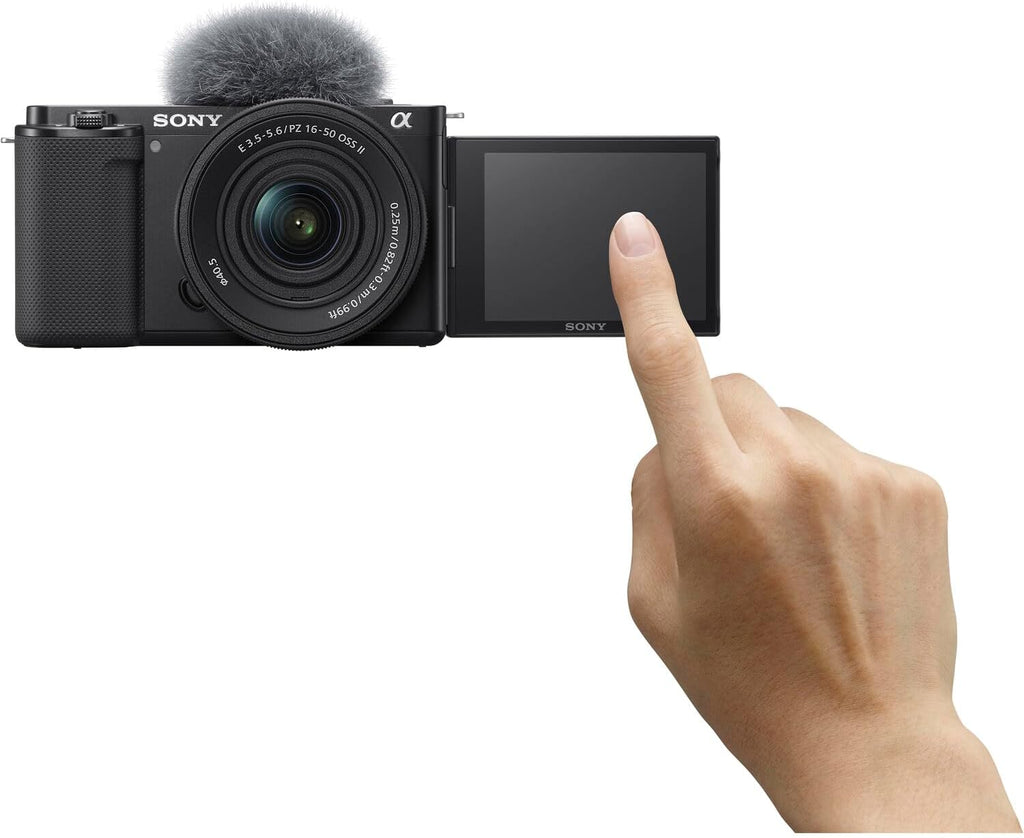 Sony ZV-E10 Mirrorless Camera Kit with 16-50mm II Power Zoom Lens (Black) | APS-C Sensor | Compact Creator Tool + 64GB Card + Bag + Card Reader + HDMI Cable + Flex Tripod + Hand Strap + More