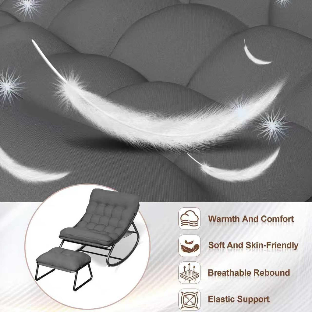 Outdoor and Indoor Rocking Chairs, Comfy Patio Chair, Rocking Chair with Ottoman and Sturdy Metal Frame, Balcony Chairs with Thickened Cushion, Silla Mecedora for Patio Porch Garden Living (Grey)
