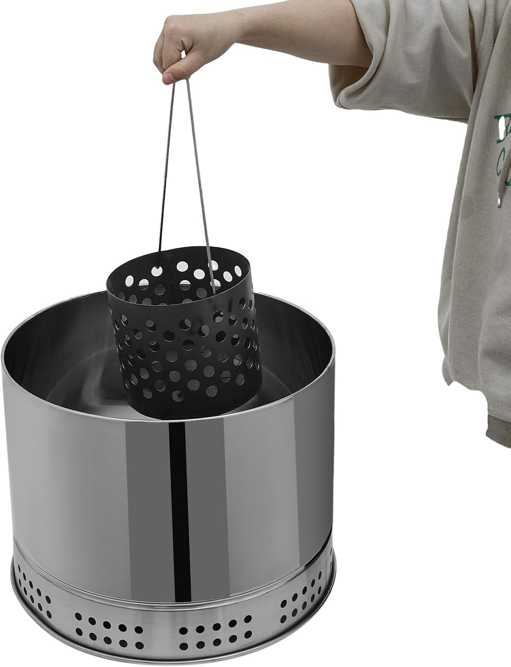 Portable Charcoal BBQ Grill, 26 Inch 360° Rotating Hanging Grill with Oil-Carbon Separation, Smokeless Stainless BBQ Grill Barrel for Camping, Garden, Picnic, Outdoor Cooking