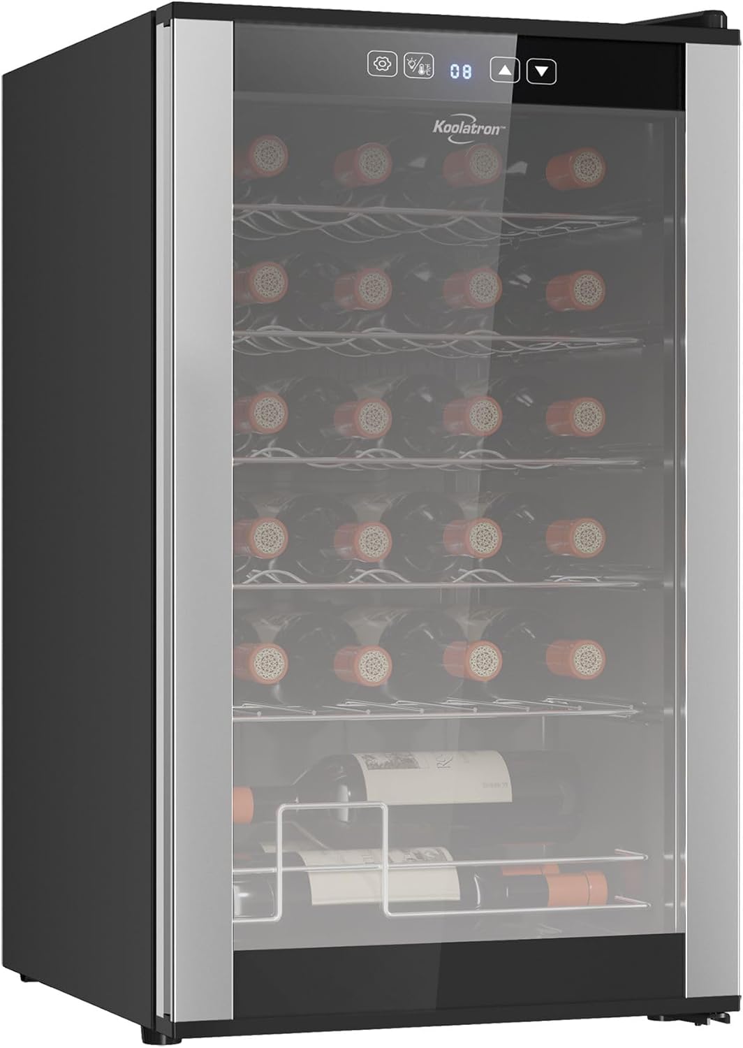 Koolatron 24 Bottle Wine Fridge – Freestanding Wine Cooler with Glass Door, 2.4 cu. ft (68 L), Beverage Can Refrigerator, Digital Temperature Control, Ideal for White, Red, Sparkling Wine, Champagne