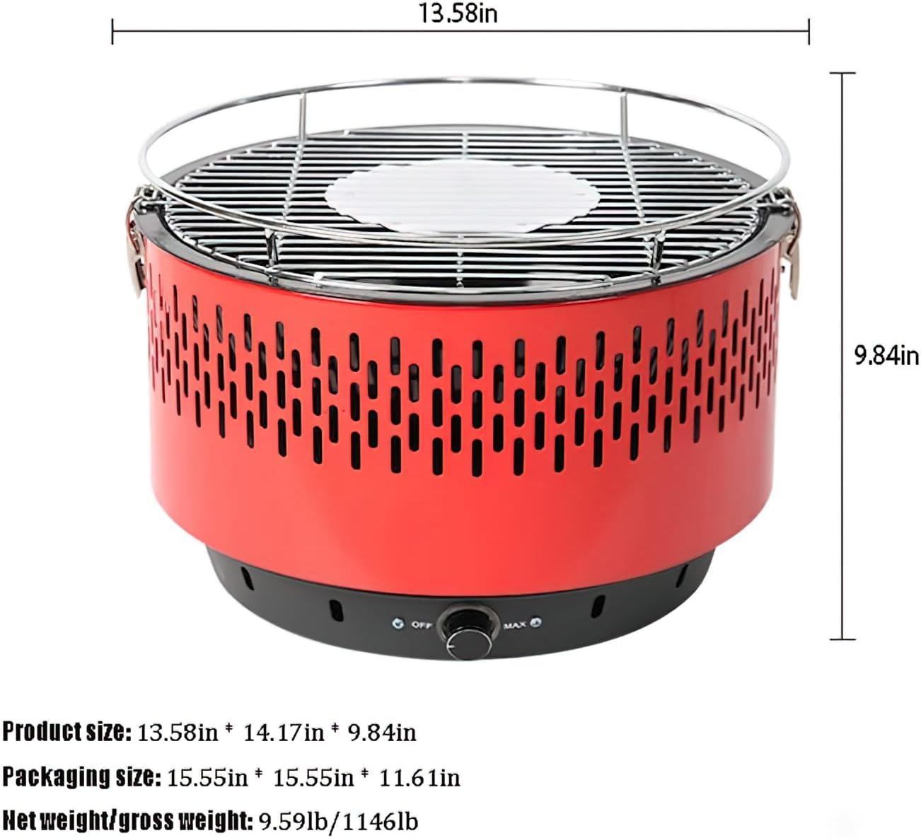 Smokeless Grill, Portable Indoor Outdoor BBQ Grill, 13.58x14.17x9.84 Inches, Temperature Control, 1500W