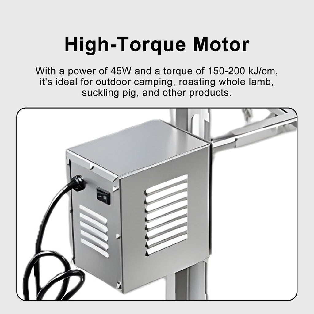 Automatic Electric Rotisserie Grill, Stainless Steel Adjustable Height, 150-200KGF.CM Torque, for Party Barbecue & Roasting
