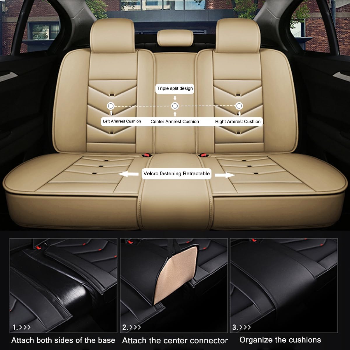 Car Seat Covers Full Set for Hyundai Accent 2018-2022 Leather Seat Covers, Waterproof Non-Slip Breathable Wear Seat Cover, Car Seat Protector Adapted Airbags（Standard, Beige）