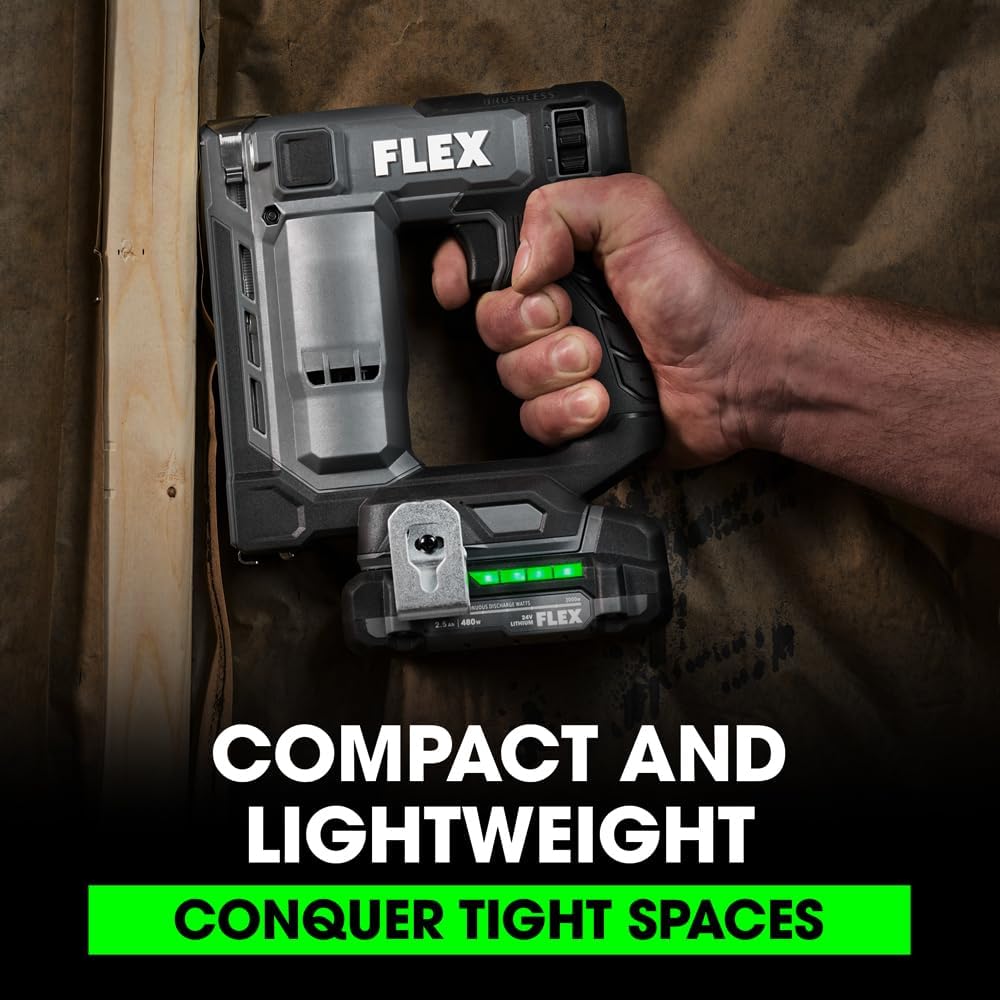 FLEX 24V Brushless Cordless 3/8-inch Crown Stapler Kit with 2.5Ah Lithium Battery and 160W Fast Charger - FX4521-1A