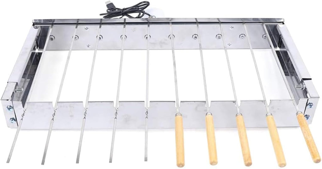 10-Hole Auto Rotating BBQ Grill - Stainless Steel Rotisserie Kabob Skewers, Adjustable & Automatic for Outdoor Camping, Picnics, 5V USB Interface, Portable Silver Grill