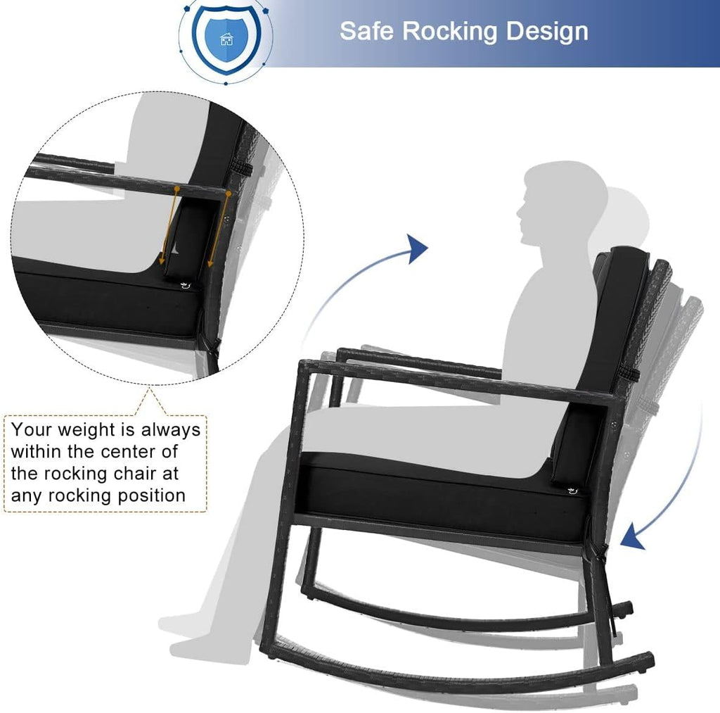 HAPPYGRILL Wicker Rocking Chair, Outdoor Patio Glider Chair with Heavy-Duty Frame, Thick Cushion, Rattan Rocking Chair for Backyard Garden Porch