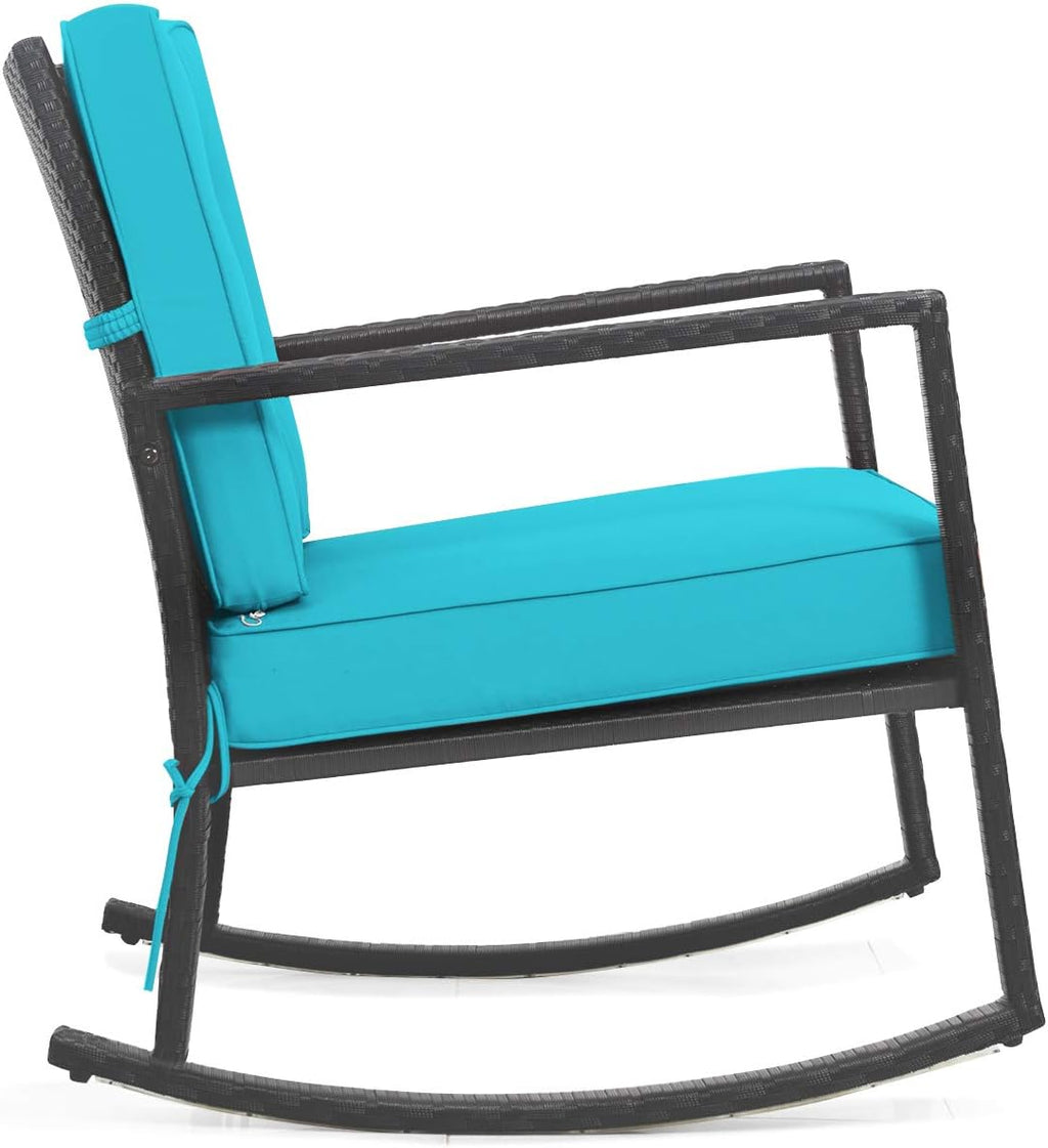 HAPPYGRILL Wicker Rocking Chair, Outdoor Patio Glider Chair with Heavy-Duty Frame, Thick Cushion, Rattan Rocking Chair for Backyard Garden Porch