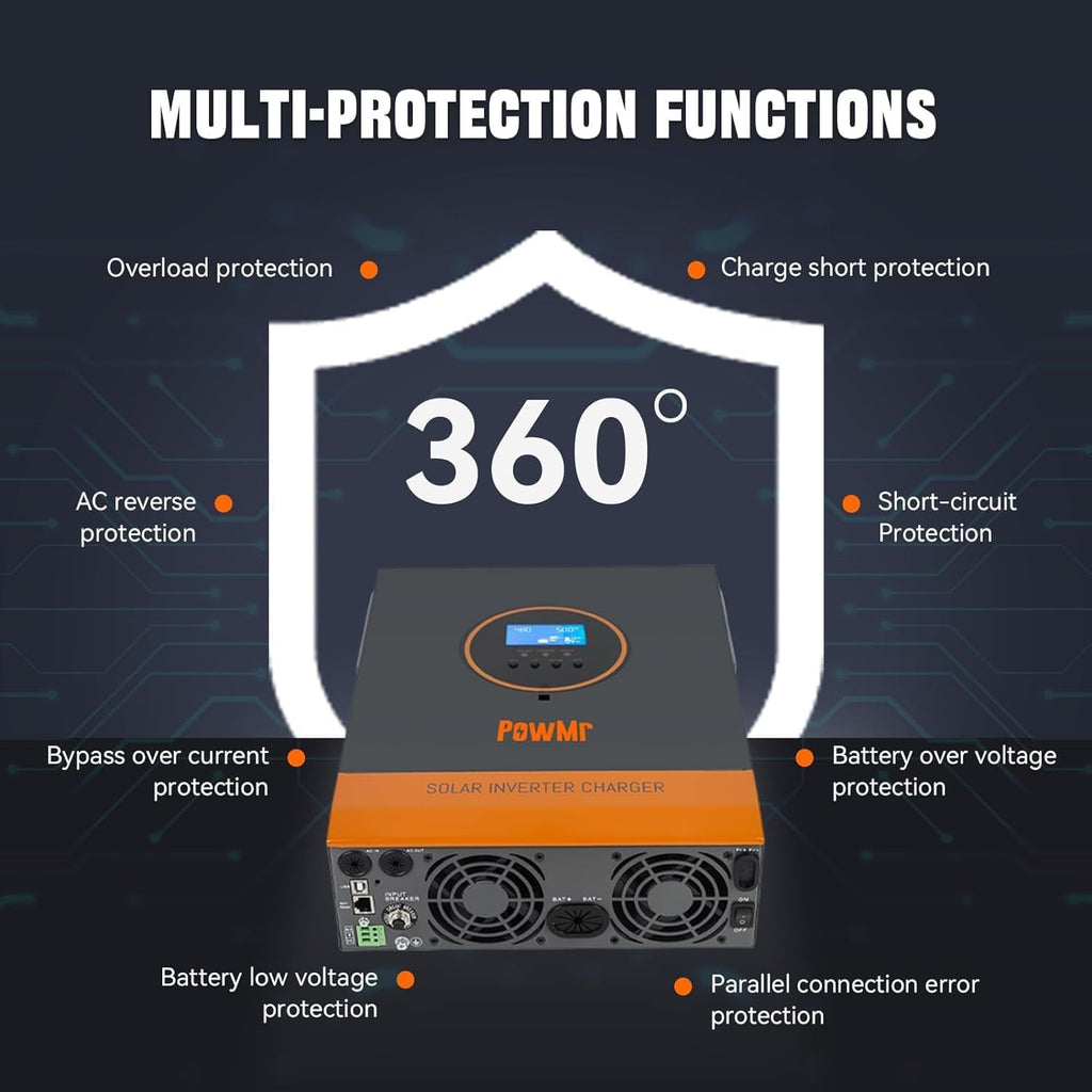 PowMr Solar Inverter 3200W 24VDC to 110VAC, 3200W Pure Sine Wave Inverter Bulit-in 60A MPPT Controller, Off-Grid 3000W Power Inverter for Home Energy Storage Battery Backup