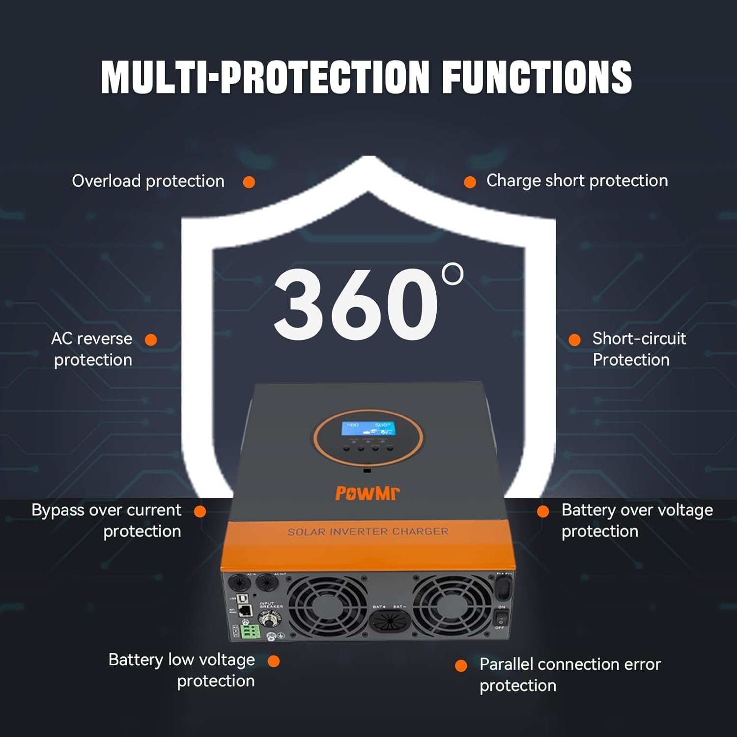 PowMr Solar Inverter 3200W 24VDC to 110VAC, 3200W Pure Sine Wave Inverter Bulit-in 60A MPPT Controller, Off-Grid 3000W Power Inverter for Home Energy Storage Battery Backup