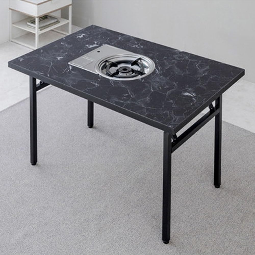 Korean BBQ Grill Table with Built-in Gas Burner, Folding Indoor Outdoor Dining Table, Marble Top for Camping & Kitchen, Made in Korea - Bianco Black