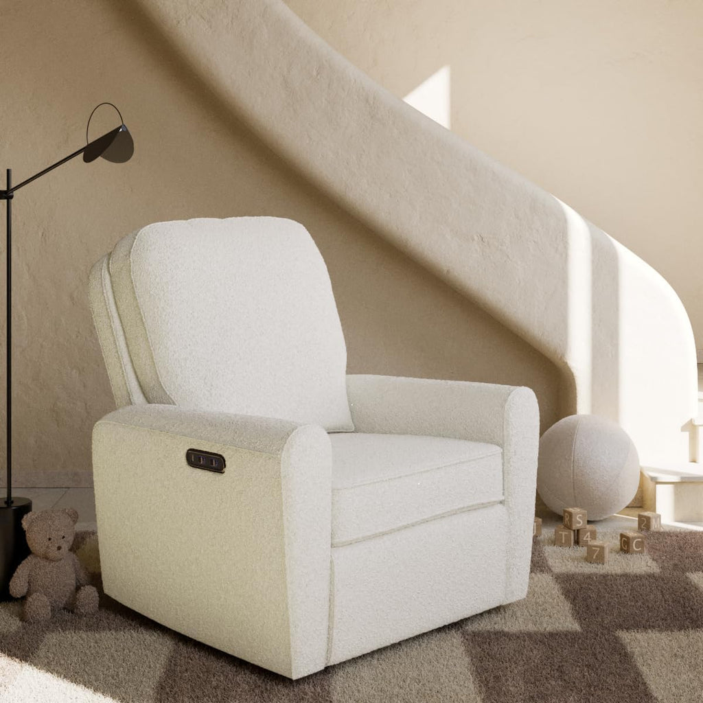Storkcraft Amalfi Deluxe Power Recliner Swivel Glider – Premium Electronic Nursery Rocking Chair, Oeko-TEX 100 Certified, Includes Dual-USB Charging Port with USB-A & USB-C (Ivory Boucle)