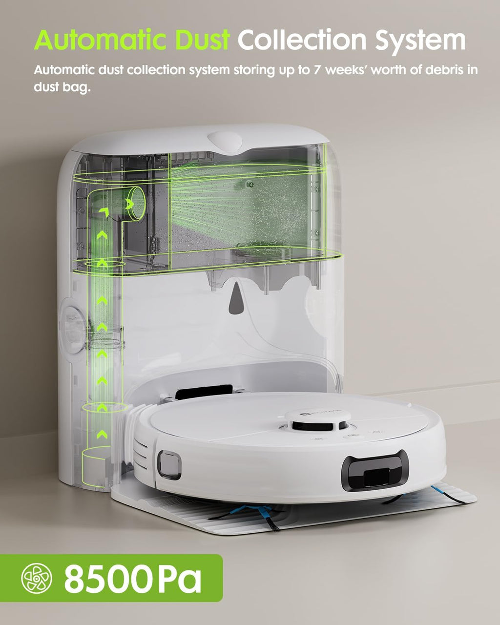V5 Robot Vacuum and Mop, Self-Emptying Robotic Vacuum Cleaner, 8500Pa Suction and Robot Vacuum Replacement Kit