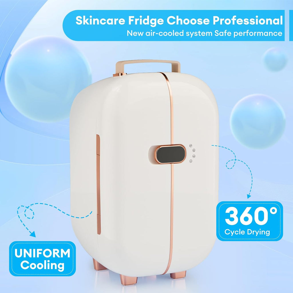 Portable Skincare Fridge, 3 Operating Modes with 360° Cycle Drying Mini Fridge, With 5 Door Racks, Low noice, Ideal for Makeup, Cosmetic Beauty, Skin Care