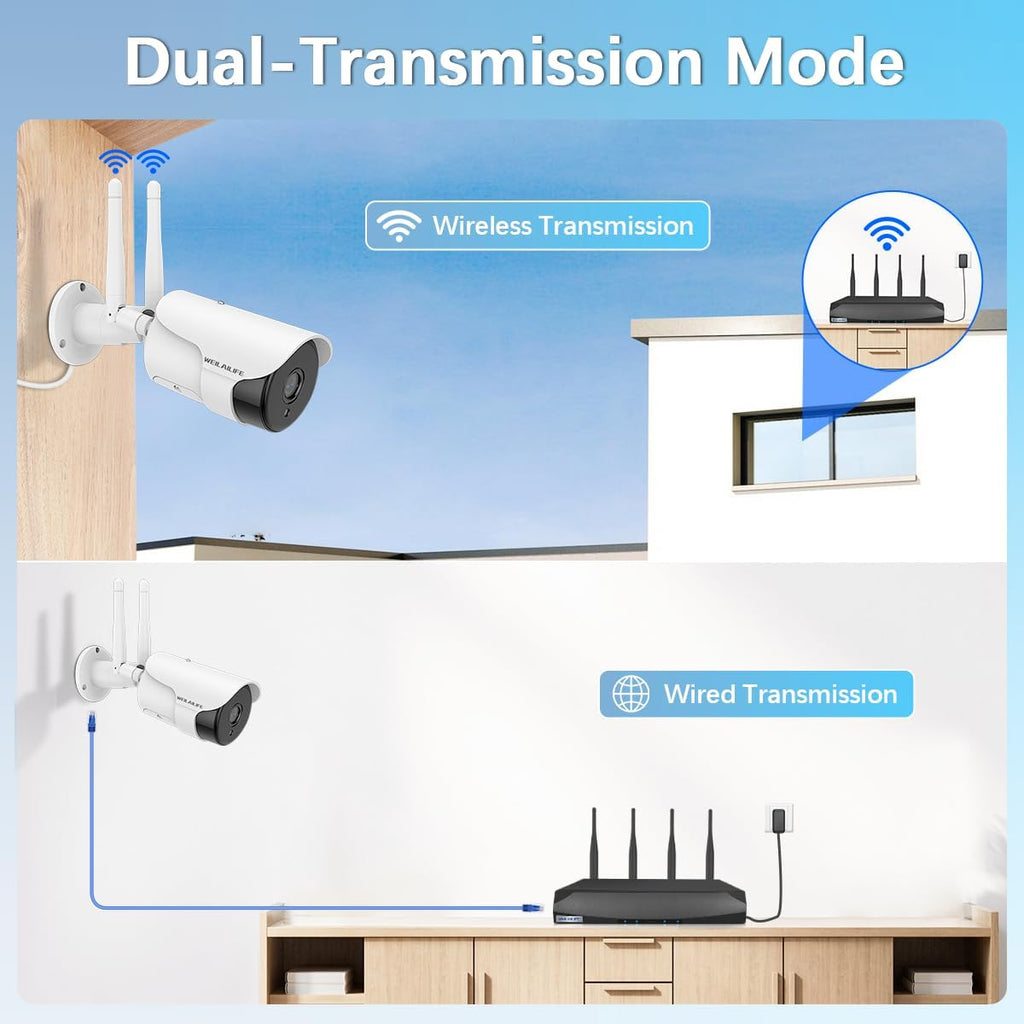 WEILAILIFE 【130° Wide-Angle & 2-Way Audio】 Outdoor Wireless Security Camera System, WiFi Video Surveillance, Home Security Cameras