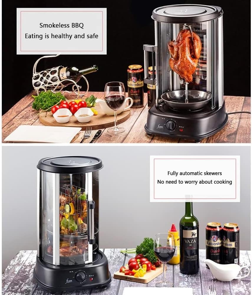 Vertical Rotisserie Oven Grill, 1380W Smokeless Electric Barbecue Grill, Constant Temperature 200°C, Adjustable Timing, for Kebabs, Sweet Potato and Turkey