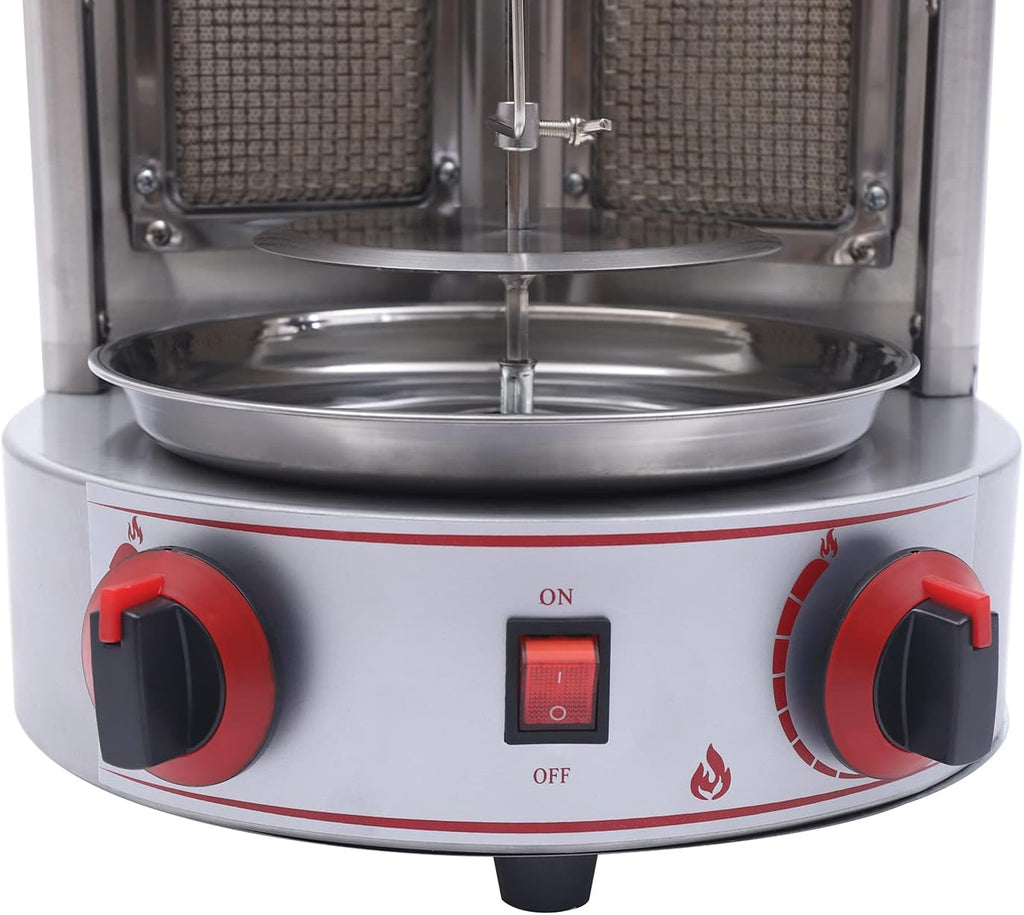 Gas Shawarma Machine Commercial Shawarma Rotisserie, LPG Gyro Machine Gas Vertical Broiler, Countertop Gyro Grill 360° Rotating Doner Kebab Machine Commercial Shawarma Grill w/ 2 Burners