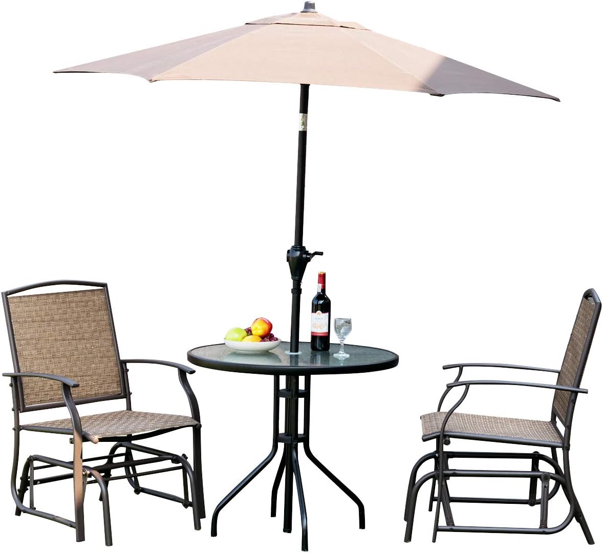 Giantex 3PCS Patio Swing Glider Set with One Glass Table W/Umbrella Hole & Two Rocking Chairs 3 -Piece for Outdoor Garden, Pool, Backyard and Indoor Bistro Set
