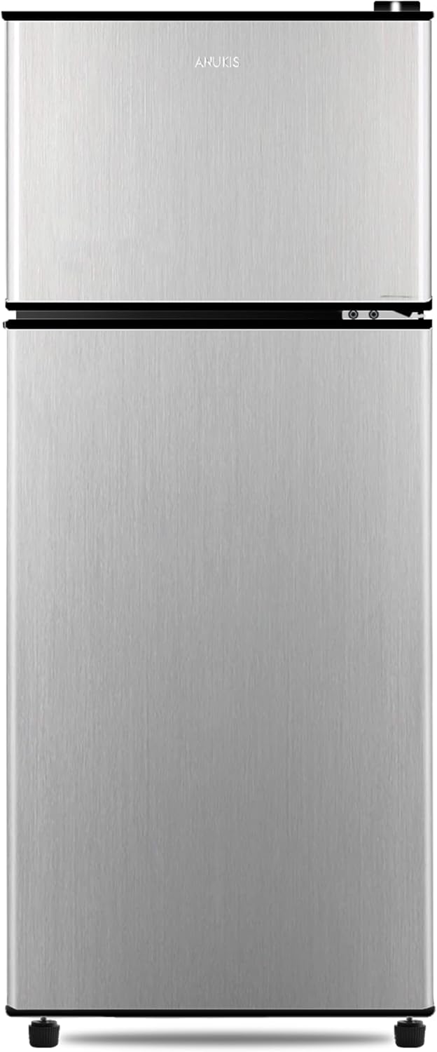 Anukis Compact Refrigerator 3.8 Cu Ft 2 Door Mini Fridge with Freezer For Apartment, Dorm, Office, Family, Basement, Garage