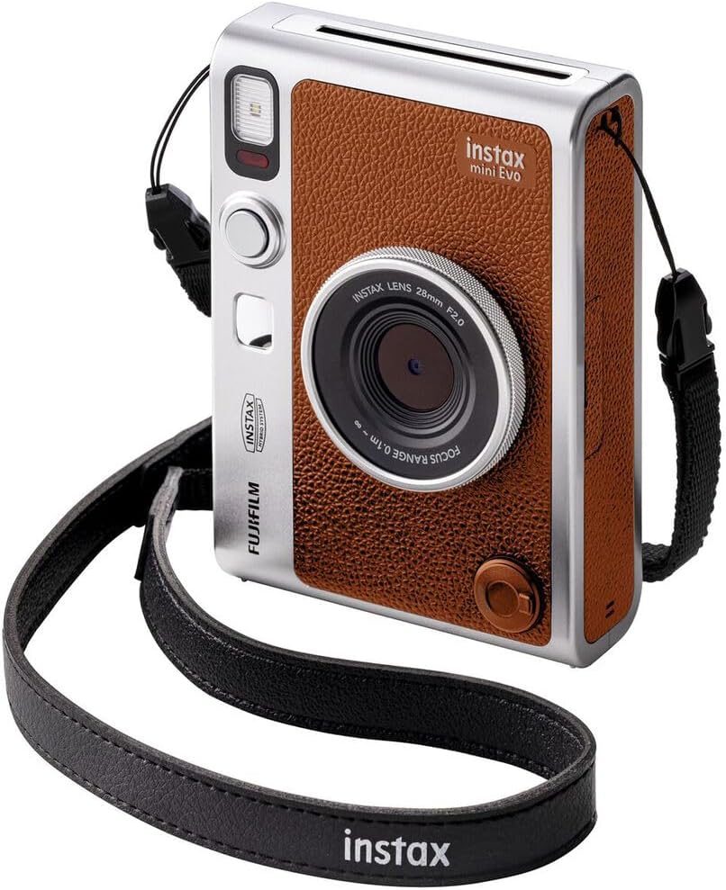 Fujifilm INSTAX MINI EVO Hybrid Instant Camera (Brown) Bundle, Includes: 60 INSTAX Mini Film (60 Exposures), SanDisk 32GB MicroSDHC Memory Card and More (5 Items)