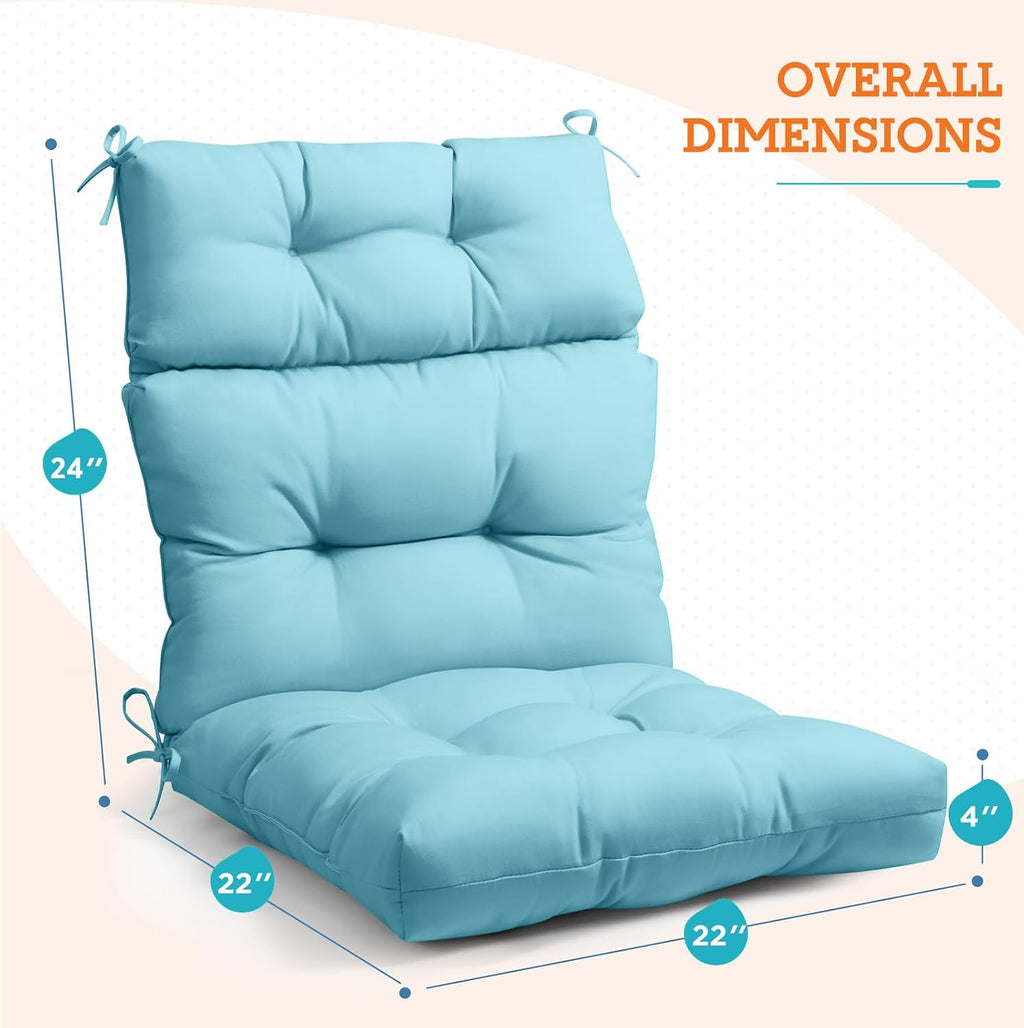EAGLE PEAK Tufted Outdoor/Indoor High Back Patio Chair Cushions, Set of 2, 46'' x 22'', Aqua Blue