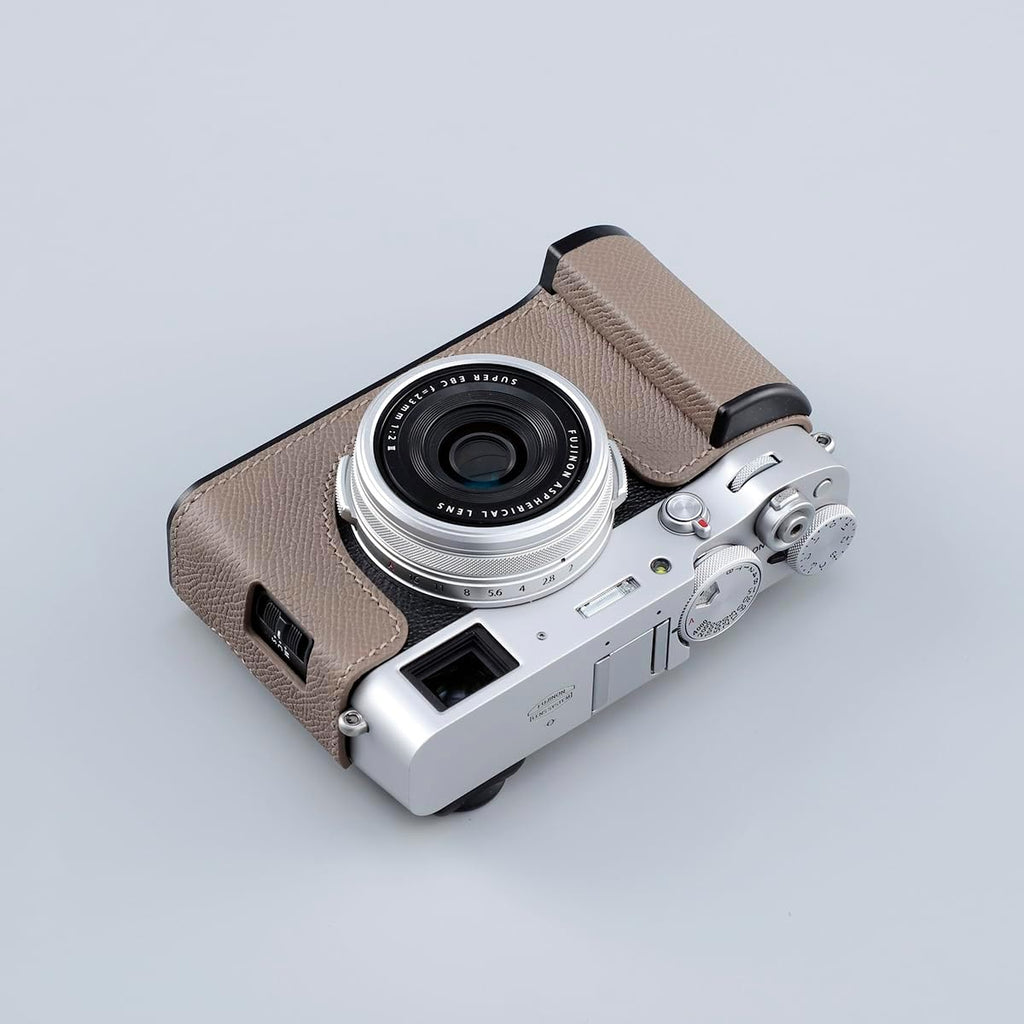 Camera Half Case for Fujifilm Fuji X100VI,Vintage Metal Genuine Leather Instant Camera Protective Cases Stylish Portable Shockproof (Gray)
