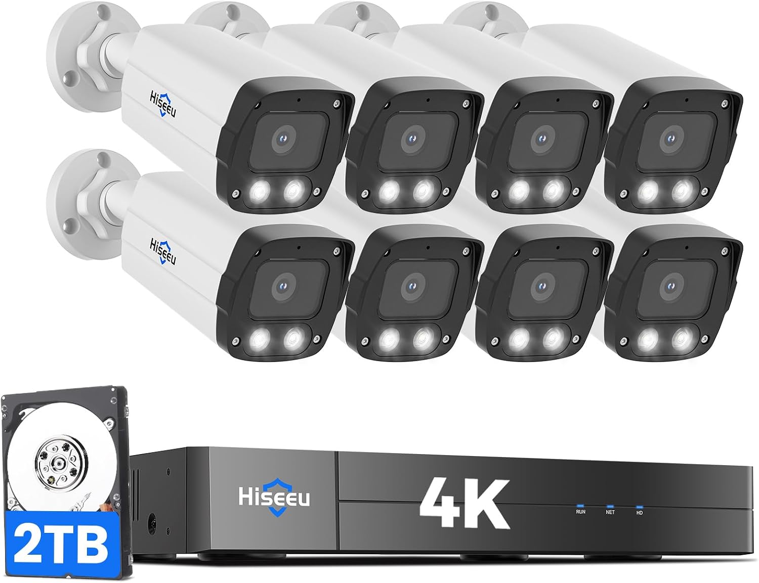 【4K HD +0 Monthly Fee】 Hiseeu 8MP PoE Security Camera System, 8 Pcs 4K Security Camera Outdoor&Indoor, 121° Wide View, Color Night Vision, Smart Playback,7/24 Record,Home Surveillance NVR Kit 2TB HDD