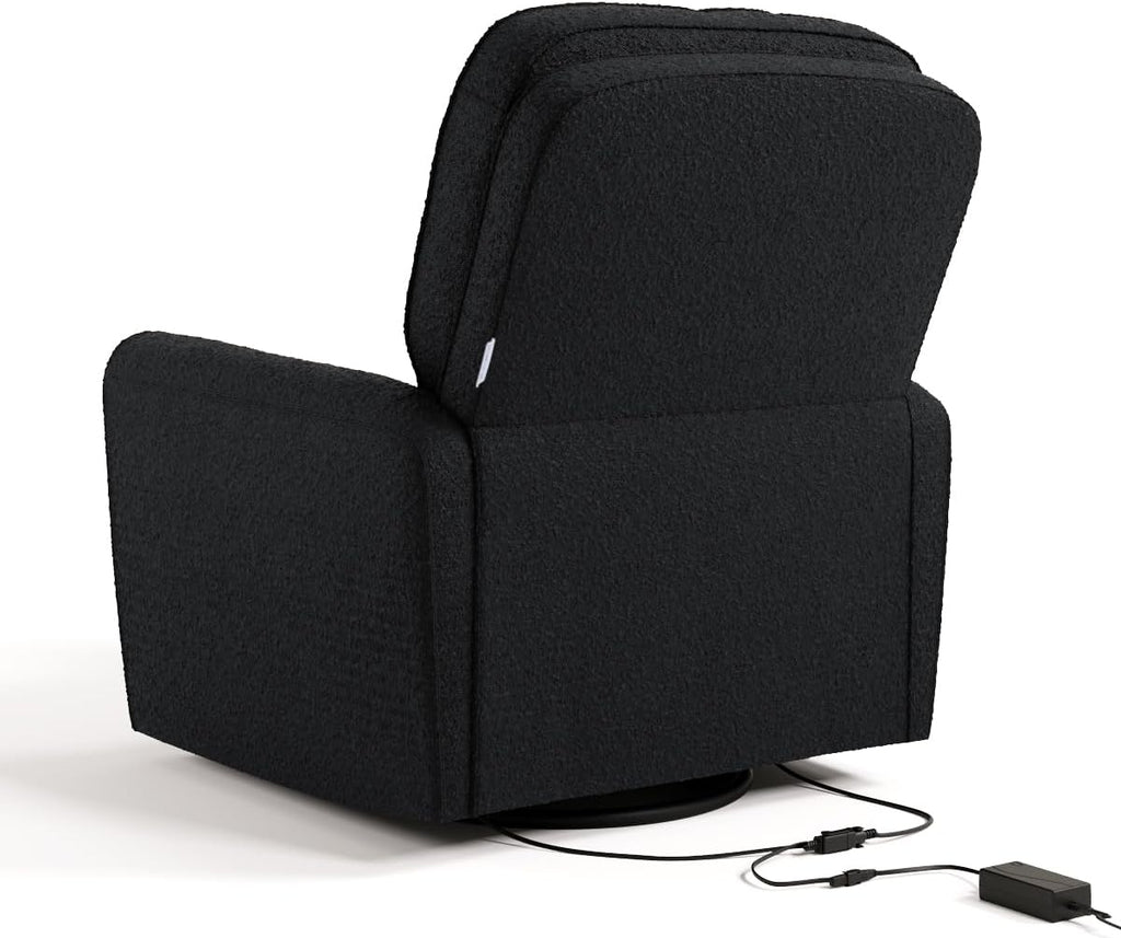 Storkcraft Amalfi Deluxe Power Recliner Swivel Glider – Premium Electronic Nursery Rocking Chair, Oeko-TEX 100 Certified, Includes Dual-USB Charging Port with USB-A & USB-C (Black Boucle)