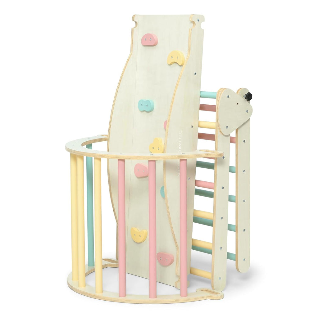 Delta Children Lil' Climber Gym - Indoor Climbing Gym/Jungle Gym for Kids - Montessori Toy with Reversible Arch/Rocking Chair, Reversible Rock Wall/Slide Ramp and Pikler Triangle - for Toddlers 3+