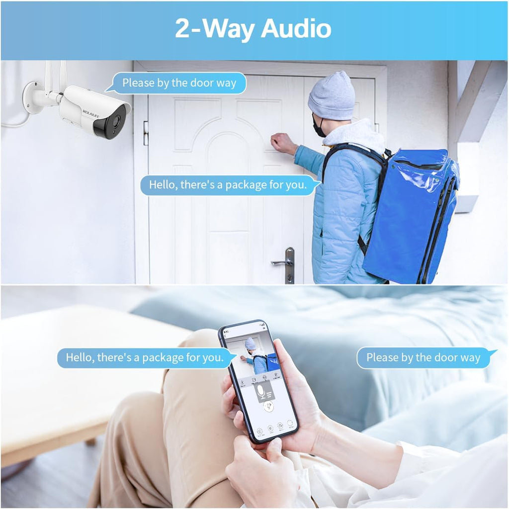 WEILAILIFE 【 90ft Super Night Vision & Dual Antenna Enhanced】 2-Way Audio Outdoor Wireless Security Camera System, WiFi Video Surveillance, Home Security Cameras