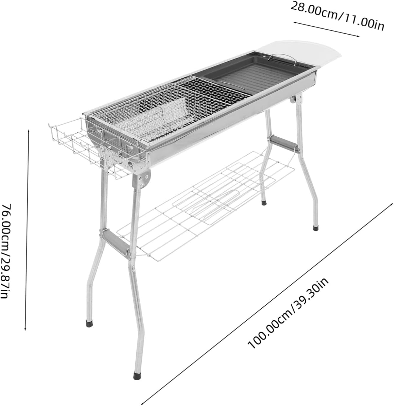 1set Portable Camping Bbq Grill Detachable Barbecue Rack Stainless Steel Construction Includes Frying Pan Fish Net Clip for Outdoor Cooking and Grilling