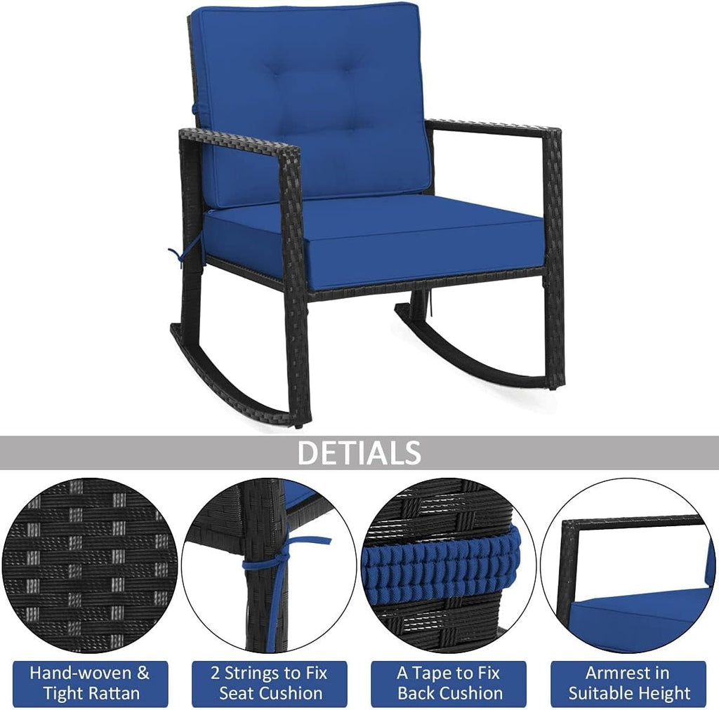 HAPPYGRILL Wicker Rocking Chair, Outdoor Patio Glider Chair with Heavy-Duty Frame, Thick Cushion, Rattan Rocking Chair for Backyard Garden Porch