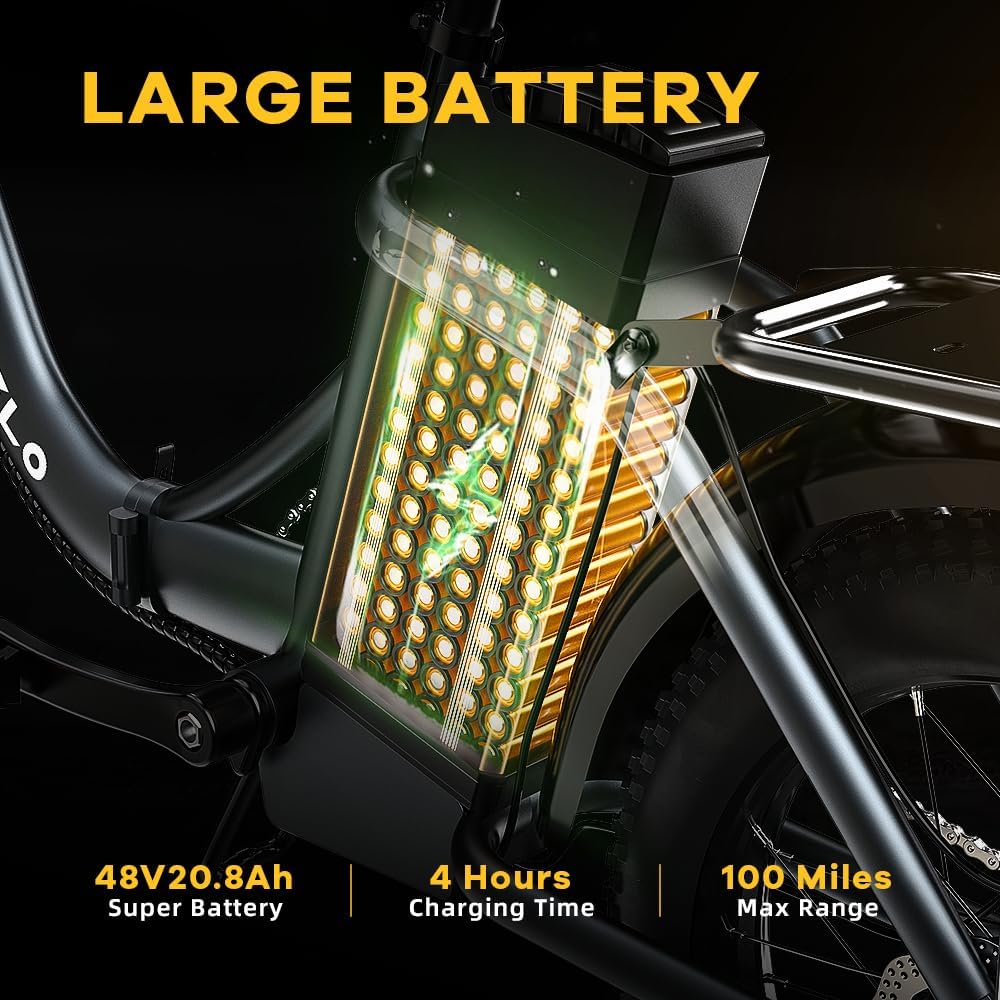 Aelith Folding Electric Bike for Adults–20'x3' Fat Tire, 48V Removable Battery, All-Terrain E-Bike with 7-Speed, Front Suspension – Powerful Foldable Ebike for Commuter