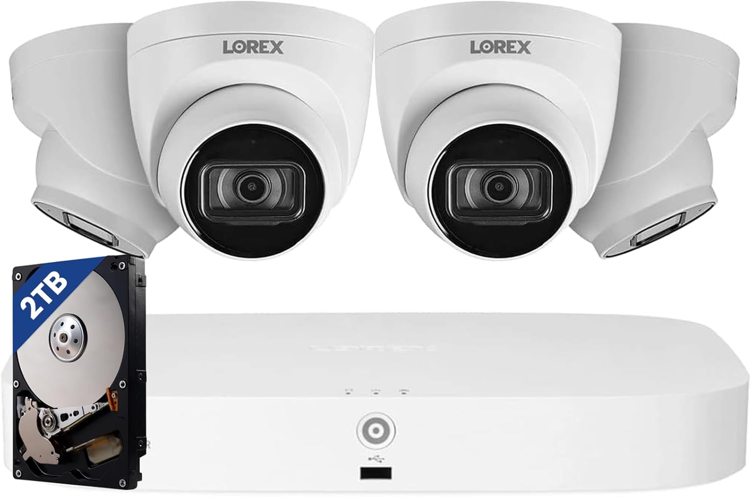 Lorex Fusion 4K Security Camera System with 2TB NVR - 8 Channel PoE Wired Home Security System with 4 IP Metal Dome Cameras - Color Night Vision, Long-Range IR, Listen-in Audio, Weatherproof