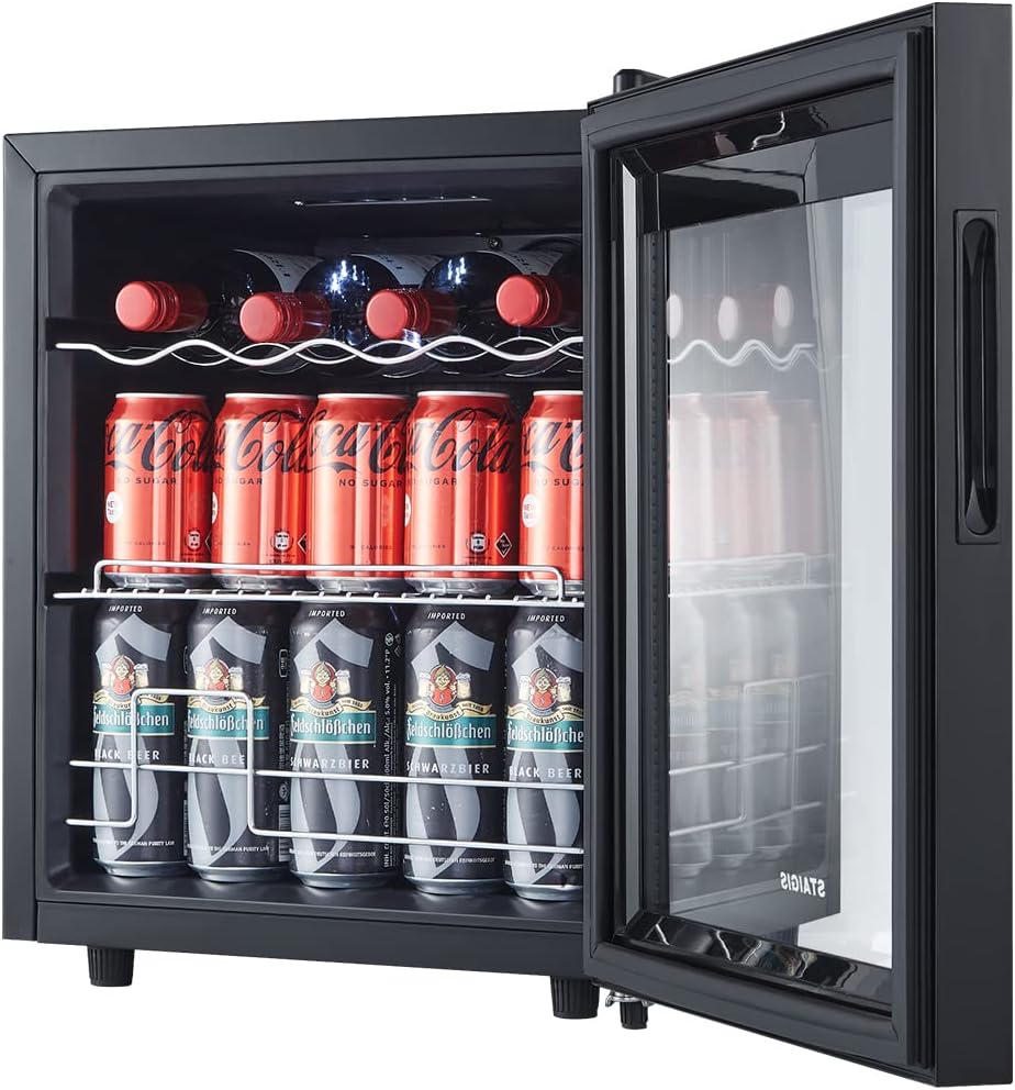 Beverage Refrigerator, 1.6 Cu.ft Mini Fridge w/ 120 Can Capacity, Small Cooler for Home - Freestanding, Glass Door Black