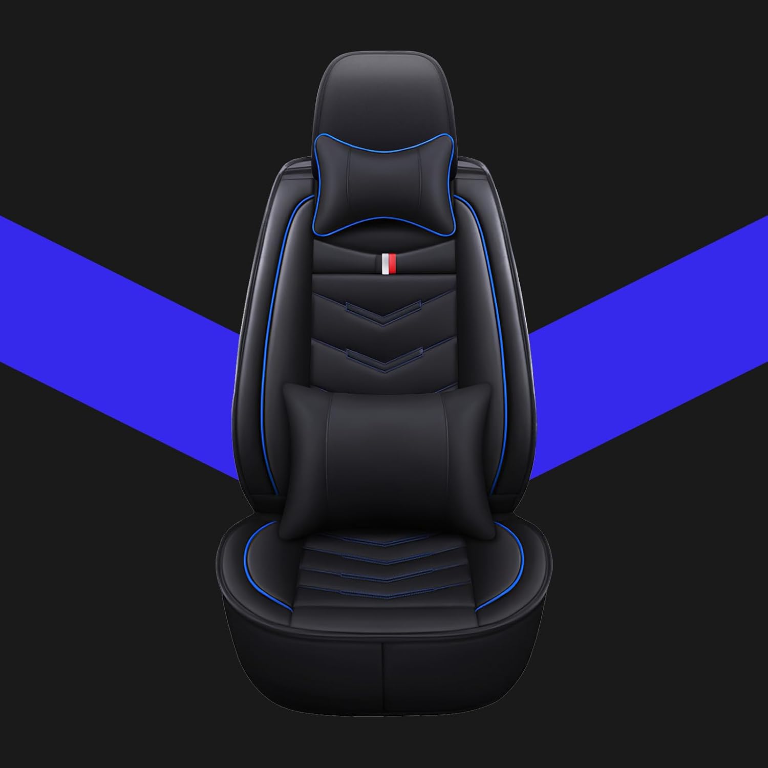 Car Seat Covers Fit for Chevy Suburban 2000-2025, Leather Seat Covers for Car, Waterproof Non-Slip Durable Car Seat Protector(5 Seats with Pillow,Black Blue)