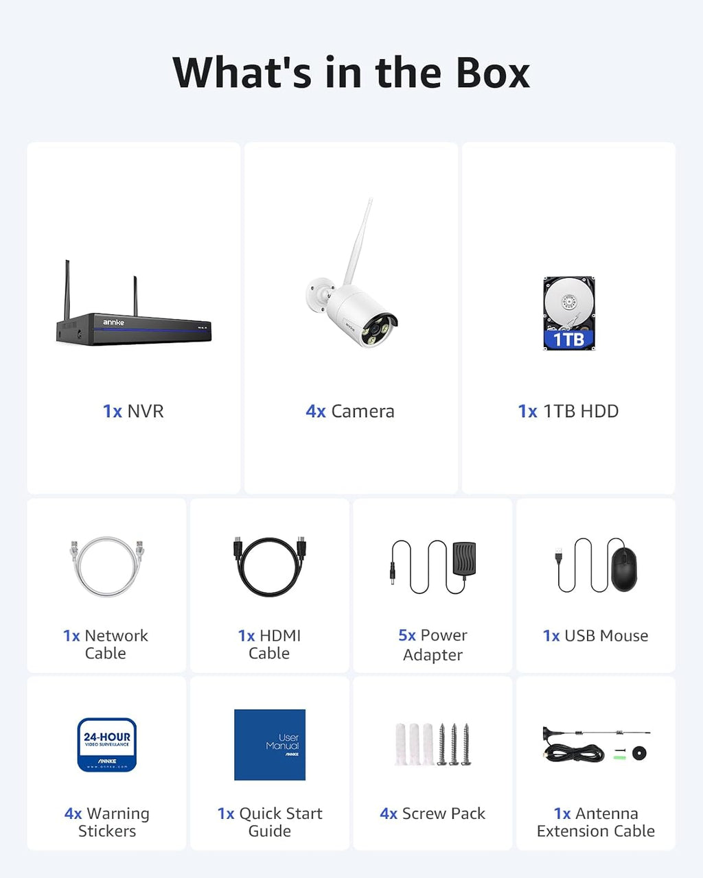 ANNKE 16CH 4K Wireless Security Camera System, Expandable 4K NVR with 4 X 8MP Outdoor Cameras, 1TB HDD, Dual-Band WiFi, Two-Way Talk, Human Detected, 24/7 All-Day Recording, IP66 Weatherproof, Alexa