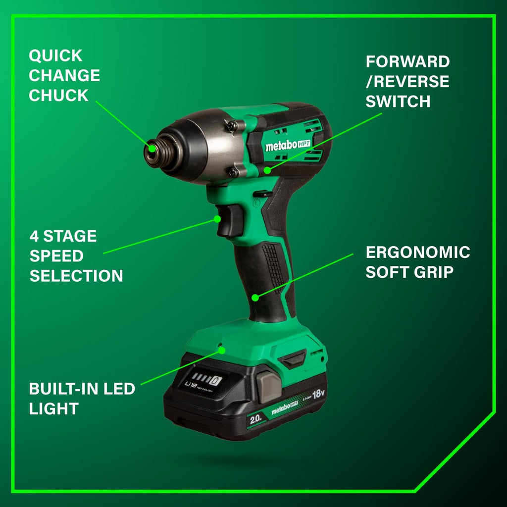 Metabo HPT 18V MultiVolt Cordless Hammer Drill and Impact Driver Combo Kit, Cordless Power Tool Set with 2 Lithium-Ion Batteries and Charger, Lightweight and Ergonomic Design, Carrying Bag, KC18DFX