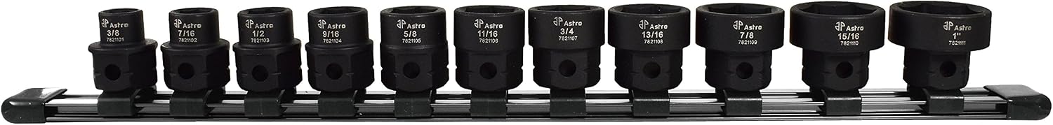 Astro Tools 1834 1/2' Nano Flex-Head Angle Impact Wrench + Astro Pneumatic 11Pc 1/2' Drive Low Profile Nano Impact Sockets