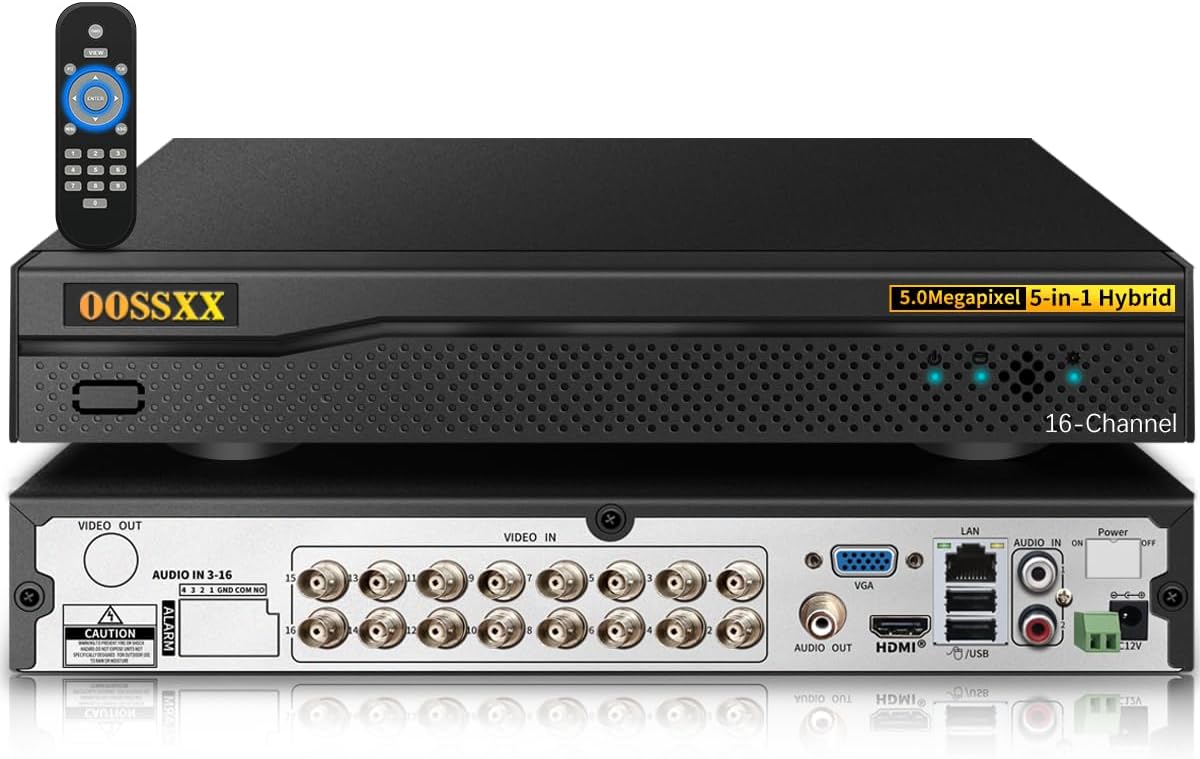 (2026 Update) 16CH 5MP Lite Security DVR Recorder, Hybrid 5-in-1 CCTV DVR for TVI/CVI/AHD/Analog/IP Cameras, ONVIF Support, Remote Access via Free App, No HDD
