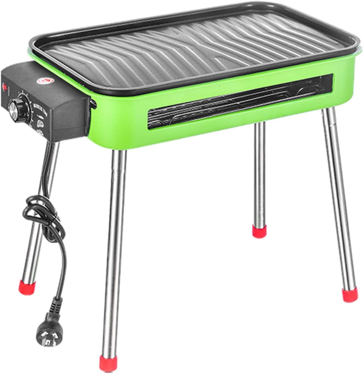 Grill for Outdoor Indoor Outdoor Electric Carbon Barbecue Grill Electric BBQ Smokeless Grill with Legs 1800W Adjustable Thermostat Removable Washable Plates, 18.5' X 9.8', Green Barbecue Grill