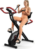 USLIM Foldable Exercise Bike Stationary Bikes for Home, 5 IN 1 Indoor Workout Bike, Cycling Bike with 16-Level Quiet Magnetic Resistance, 6.6 LBS Flywheel and 300LBS Capacity for Senior and Home Workout