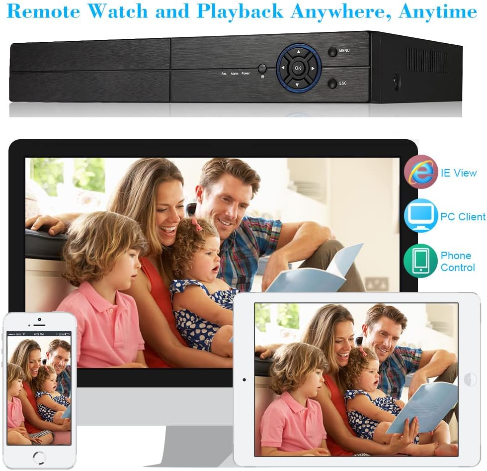 Eversecu 4 Channel Security Camera System 1080P DVR and 4pcs HD Weatherproof Cameras, Night Vision, Motion Alert, Smartphone, PC Easy Remote Access, 500GB HDD Preinstalled, Premade Cables Included