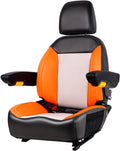 Universal Orange Ergonomic Tractor Seat with Adjustable Backrest, Armrests & Safety Belt And Micro Switch– Replacement for Zero Turn Mowers, Forklifts, Skid Steers, Loader Telehandler Dozer Excavator
