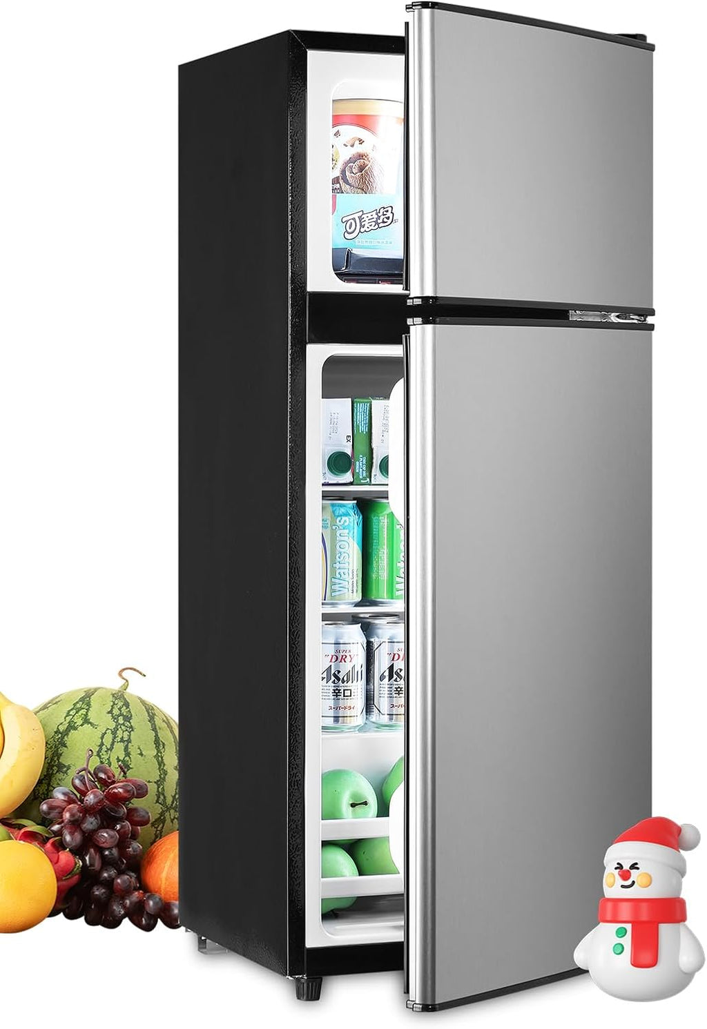 F.W.WOOLWORTHS 3.8 Cu.Ft Compact Refrigerator with Freezer, 2 Doors Fridge with Adjustable Thermostat Control, Small Refrigerator for Kitchen, Dorm, Apartment, Garage, Office, Silver