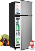 F.W.WOOLWORTHS 3.8 Cu.Ft Compact Refrigerator with Freezer, 2 Doors Fridge with Adjustable Thermostat Control, Small Refrigerator for Kitchen, Dorm, Apartment, Garage, Office, Silver