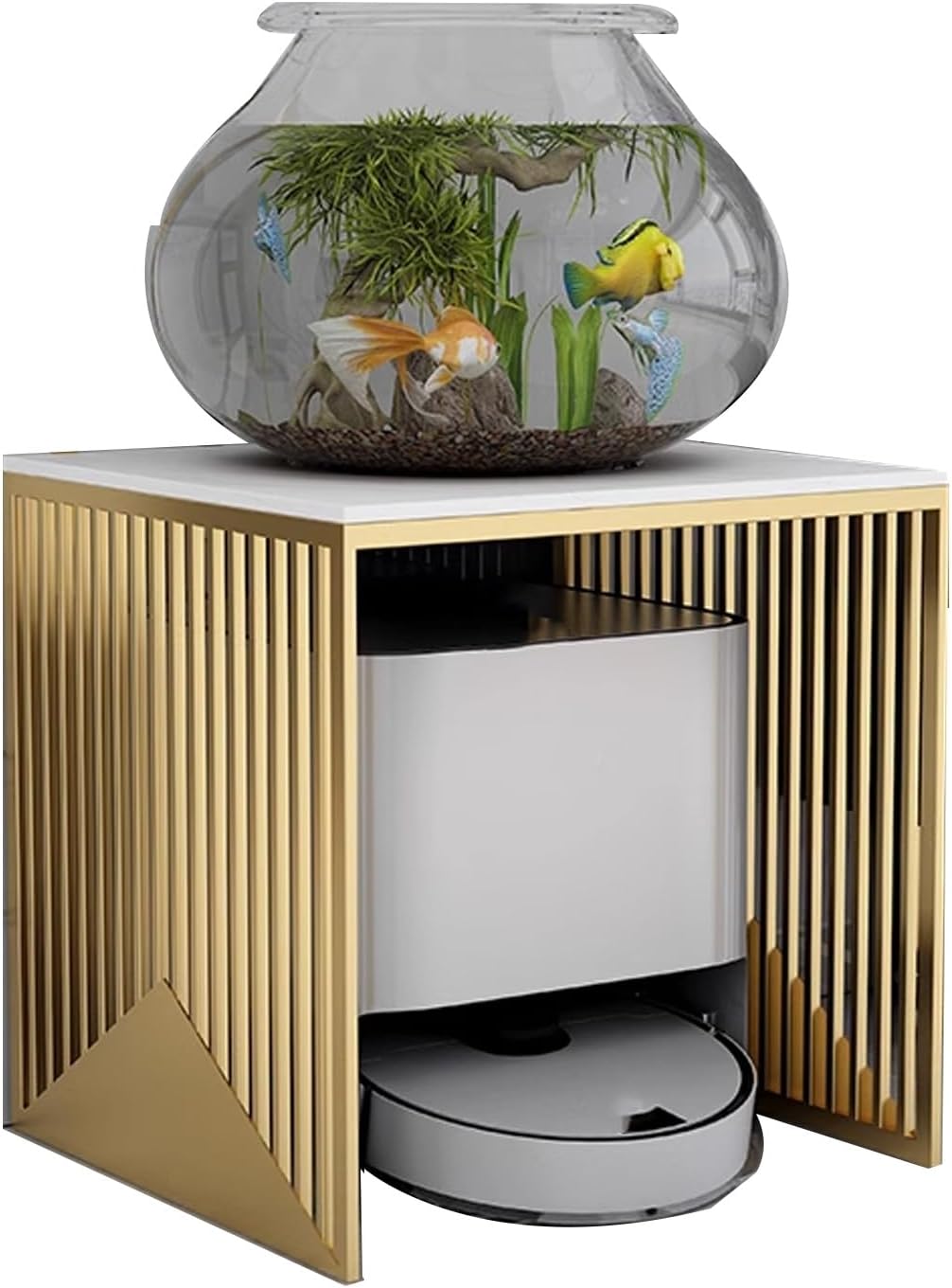 Self Emptying Robot Vacuum Cleaner Small Storage Cabinet, Small Bedside Tables for Small Spaces, Side Table for Living Study Room, Nightstands for Bedroom(Gold,50 * 40 * 53cm)
