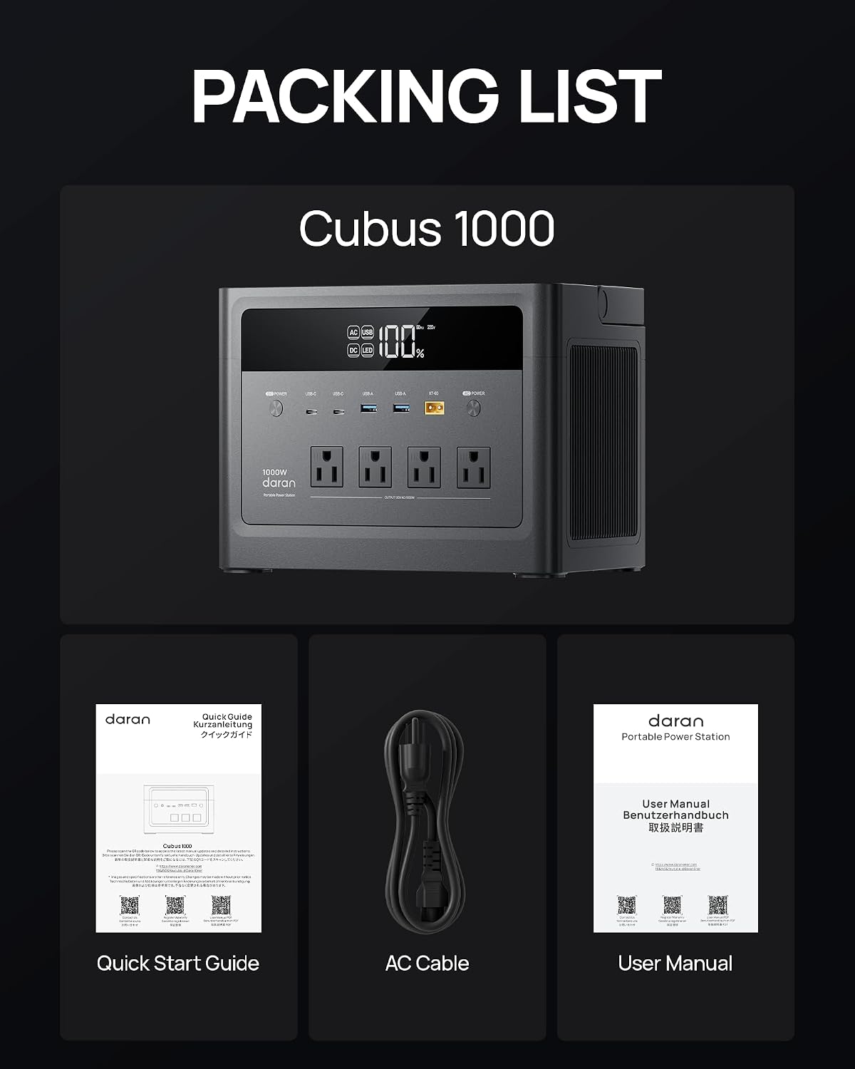 2026 Portable Power Station 1000W (Surge 2000W), 576Wh LiFePO4 Battery Solar Generator, Power Bank 110V Pure Sine Wave AC Outlet with PD 100W USB-C Fast Charging for Home Use, Hurricane Emergency, RVs