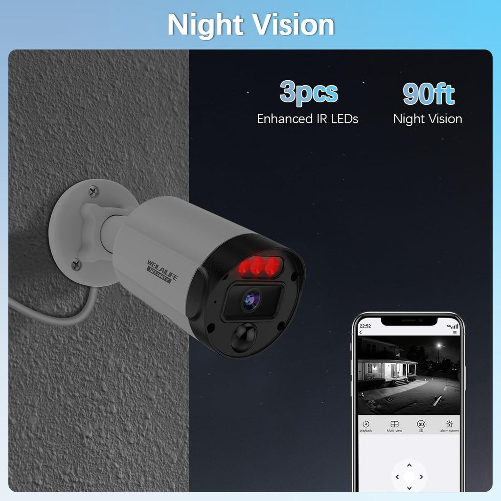 【130° Ultra Wide-Angle & 2-Way Audio】 Outdoor Wired Security Camera System, Wired Home Security Camera System, Home Video Surveillance System