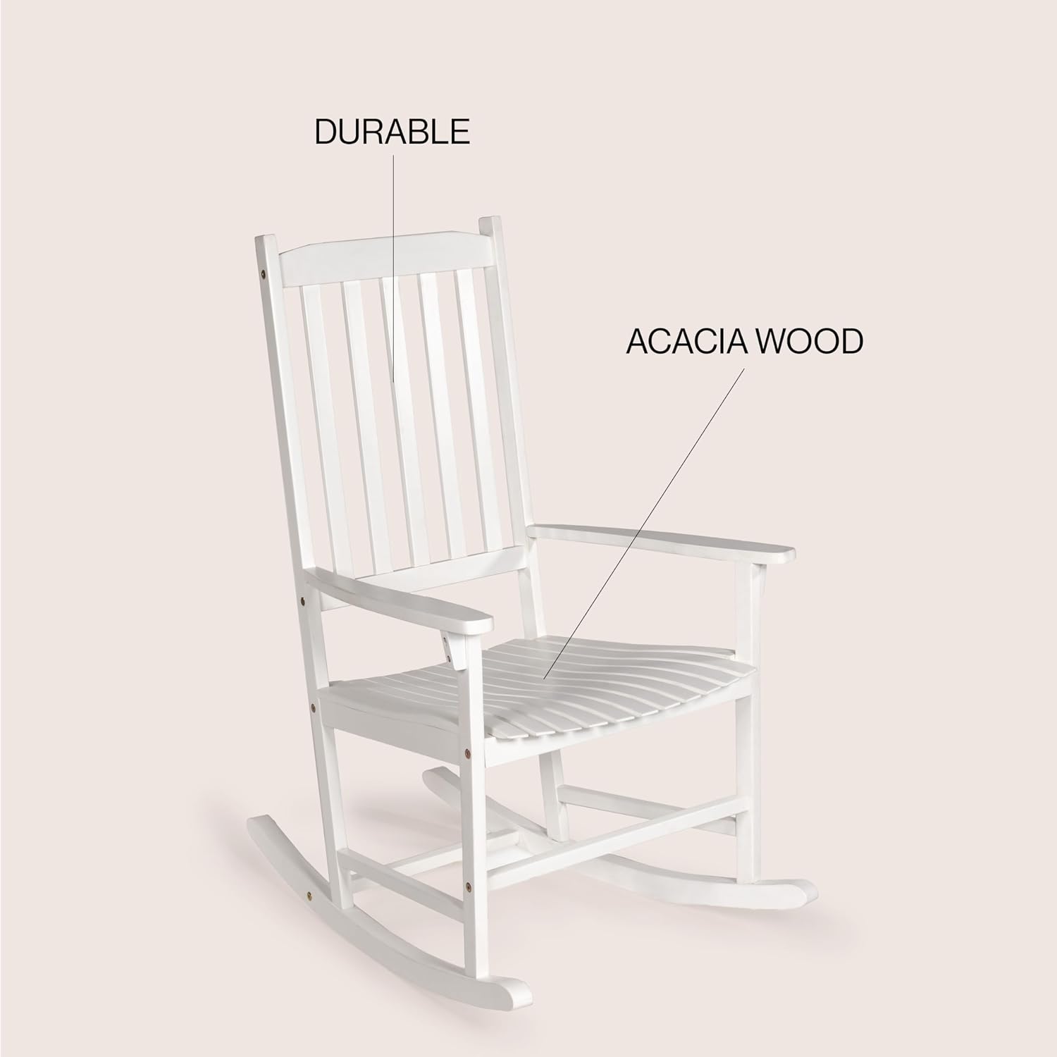 JONATHAN Y RCK300C Seagrove Farmhouse Classic Slat-Back 350-LBS Support Acacia Wood Outdoor Rocking Chair Traditional, Coastal, Cottage, Vintage, Shabby Chic, White
